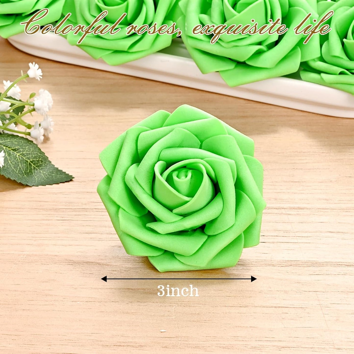 BLEUM CADE 36Pcs Artificial Flowers Fake Roses with Stems, Bright Green Boxed Foam Roses for DIY Bouquets Centerpieces Wedding Party Arrangement Bridal Shower Decor