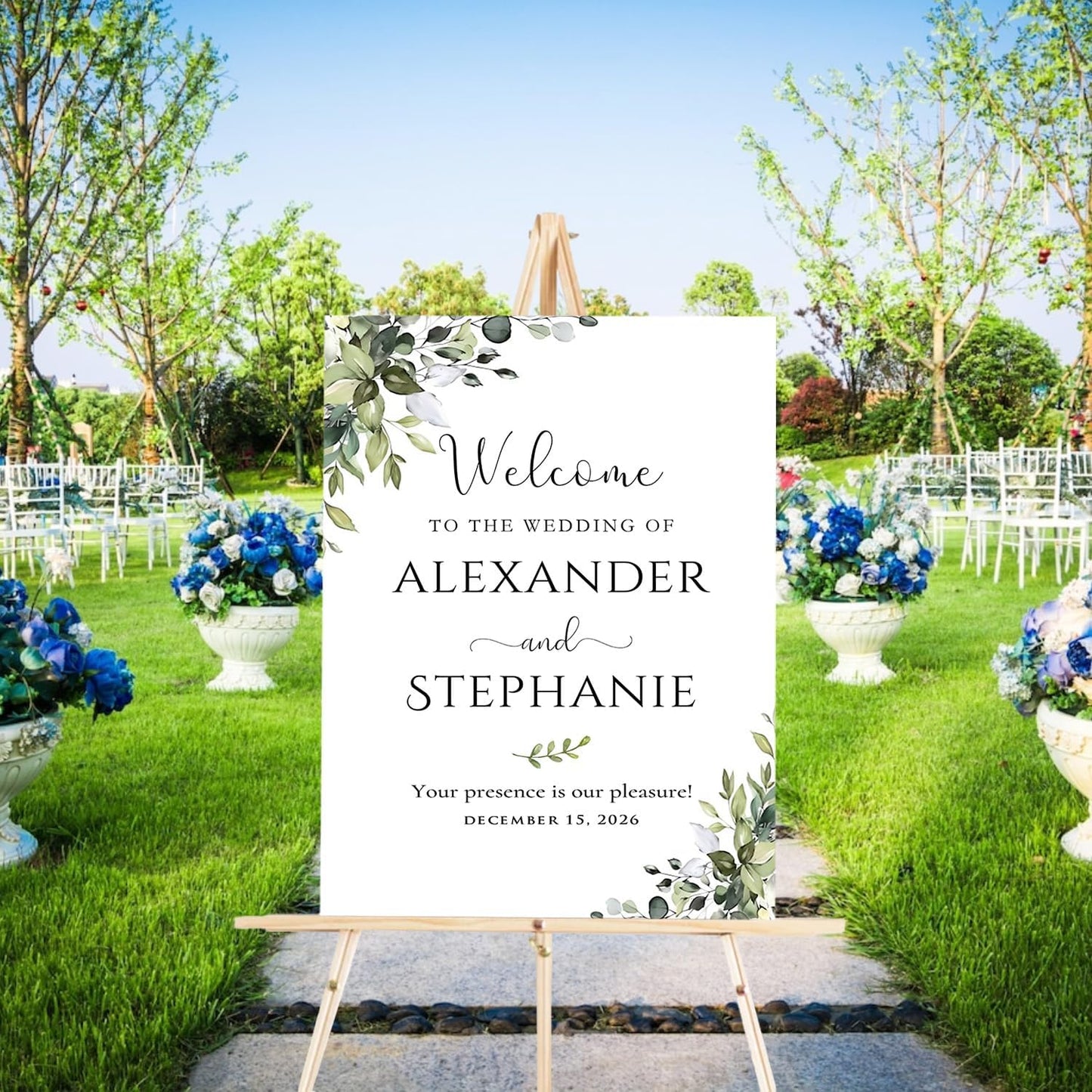 Welcome to Our Wedding Sign With Stand - Floral Wedding Decorative Signage for Engagement Party