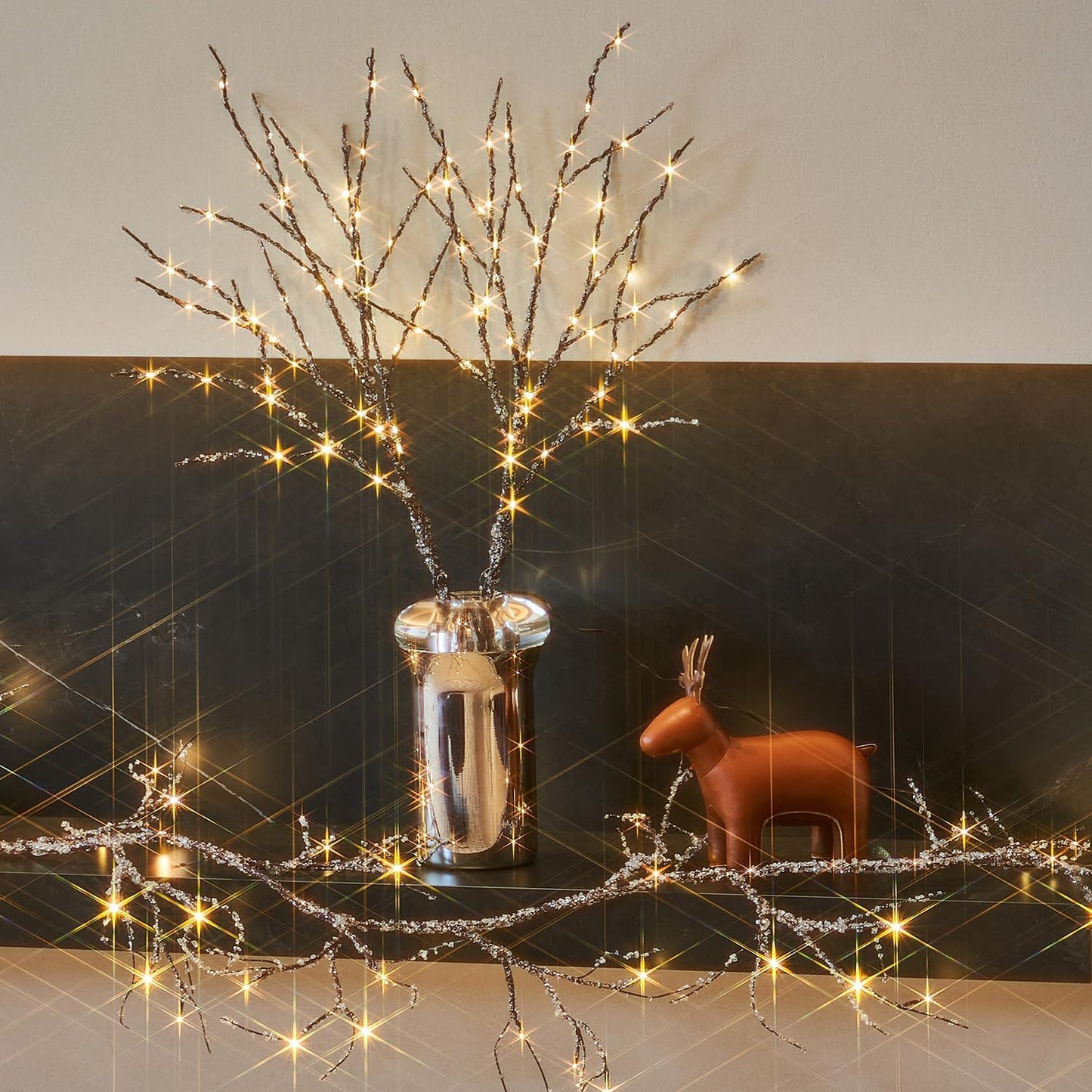 Fudios Lighted Branches with Ice Timer 100 LED 32IN, Artificial Tree Branch with Lights for Home Bedroom Fireplace Mantle Christmas Holiday Decoration