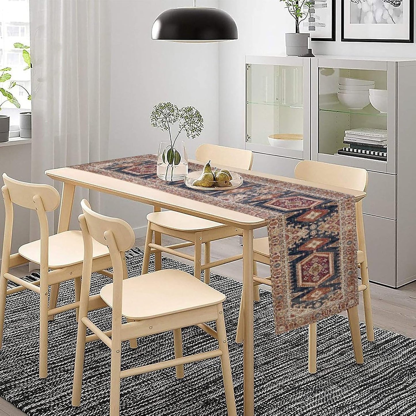 Vintage Boho Table Runner,Flower Geometric Design Rustic Farmhouse Table Runner for Home Farmhouse Kitchen Table Dining Coffee Room Garden Party Wedding Decor 13x90in