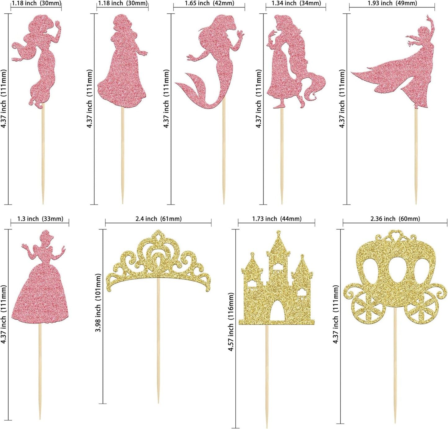 Gyufise 36Pcs Princess Cupcake Toppers Crown Castle Girl Cake Toppers Decorations Birthday Fruits Picks for Princess Girl Babyshower Theme Party Decoration