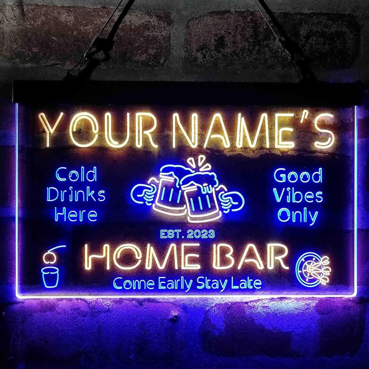 ADVPRO Personalized Your Name Custom Home Bar Beer Established Year Dual Color LED Neon Sign Blue & Yellow 16 x 12 Inches st6s43-p1-tm-by