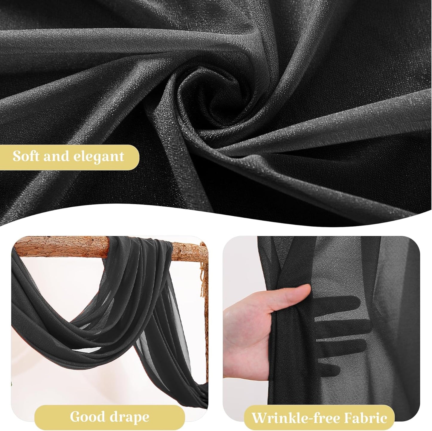 1 Panels Wedding Arch Draping Fabric Black Sheer Backdrop Curtain Arch Drape for Wedding Ceremony Reception,Bridal Shower Party Decorations 28" X 19ft