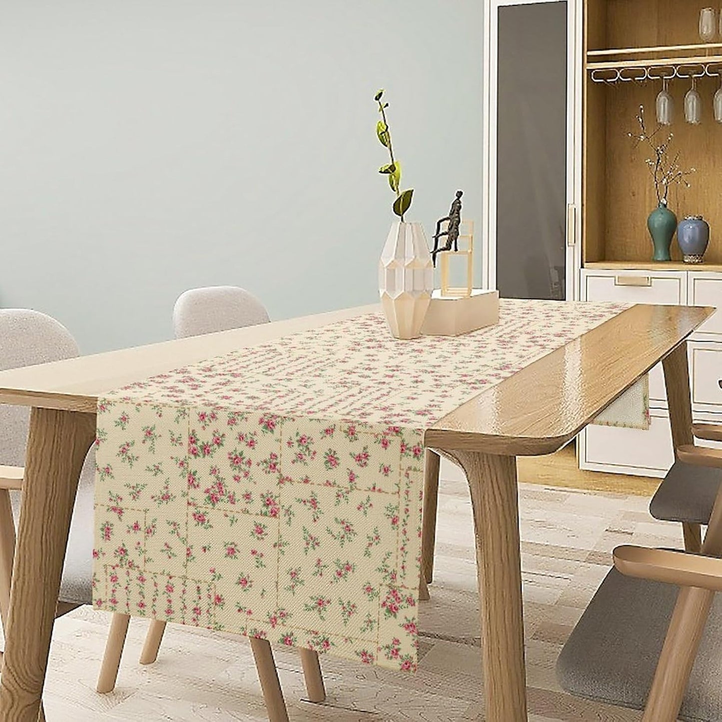 Floral Table Runner, Watercolor Rose Flower Kitchen Table Decoration Vintage Spring Home Tablecloth for Birthday Party Picnic Decoration 13x120 Inch 1PCS