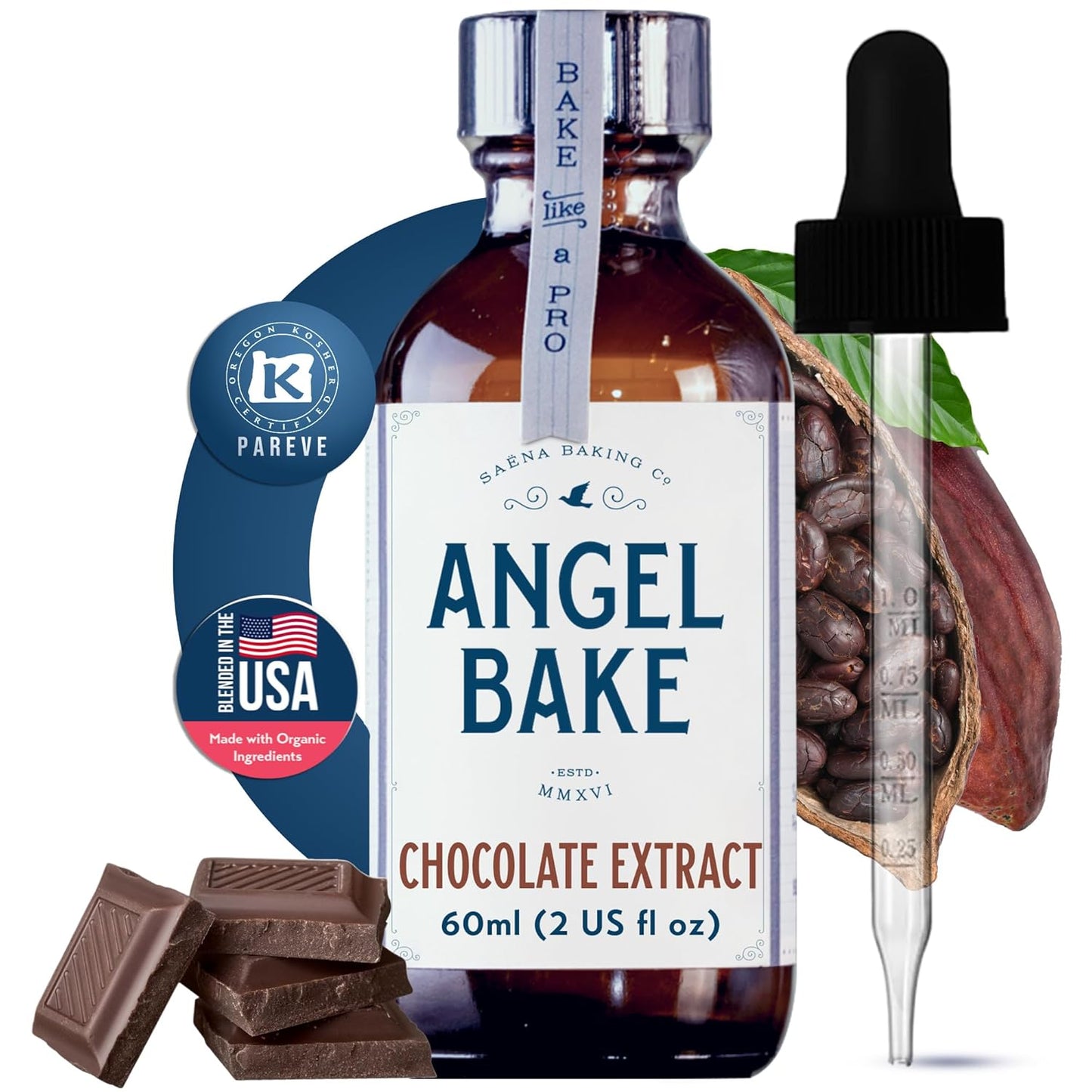 Pure Chocolate Extract for Baking, Mixology, Desserts & Recipes- Kosher, Keto Friendly, Vegan, Gluten-Free Flavoring for Beverages, Cooking- Rich, Aromatic Essence (2 Oz Extract w/ Latex-Free Dropper)