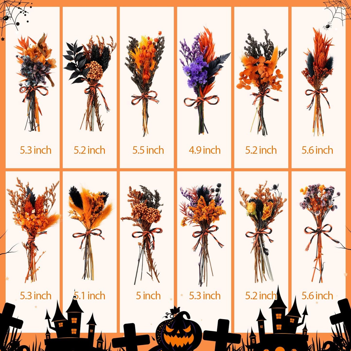 10/12/24/36 Pack Mini Dried Flowers for Vase Wedding Various Mini Bouquet Dried Small Wildflowers Natural Flowers Bulk for Crafts DIY Decor (12, Halloween Color1)