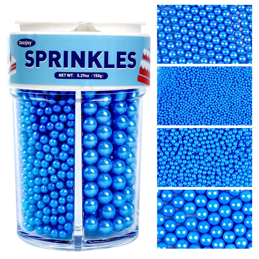 Dazzjoy Edible Blue Ball Pearl Sugar Sprinkles, 150g/5.29oz, Blue Sprinkles for Cake Decorating, Cake Decoration & Cupcake Topper