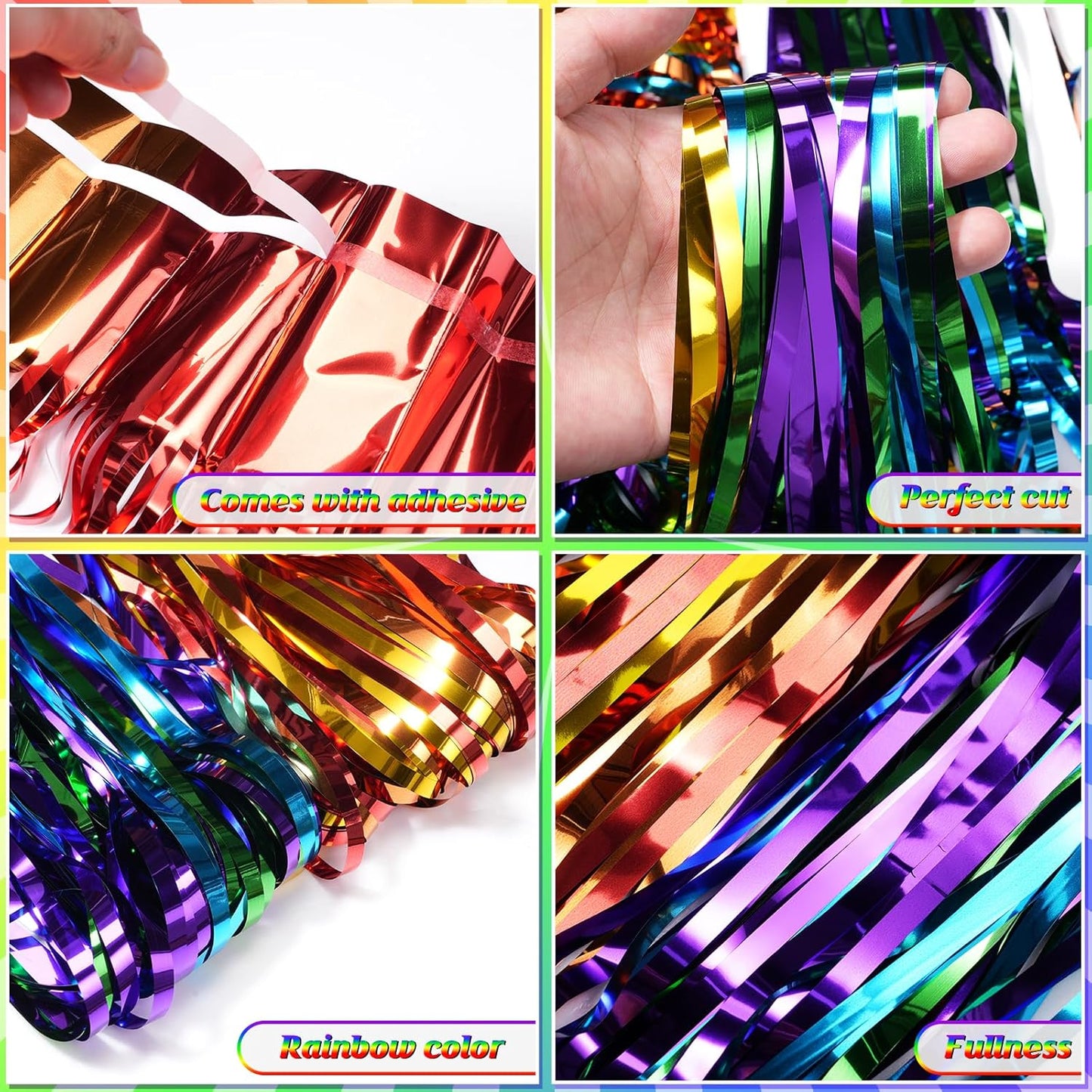 2Pack 3.3X6.6Ft Rainbow Foil Fringe Curtains Backdrop Decorations, Rainbow Metallic Tinsel Foil Streamers Curtain Photo Booth Background for Birthday Wedding Engagement Pride Party Decorations