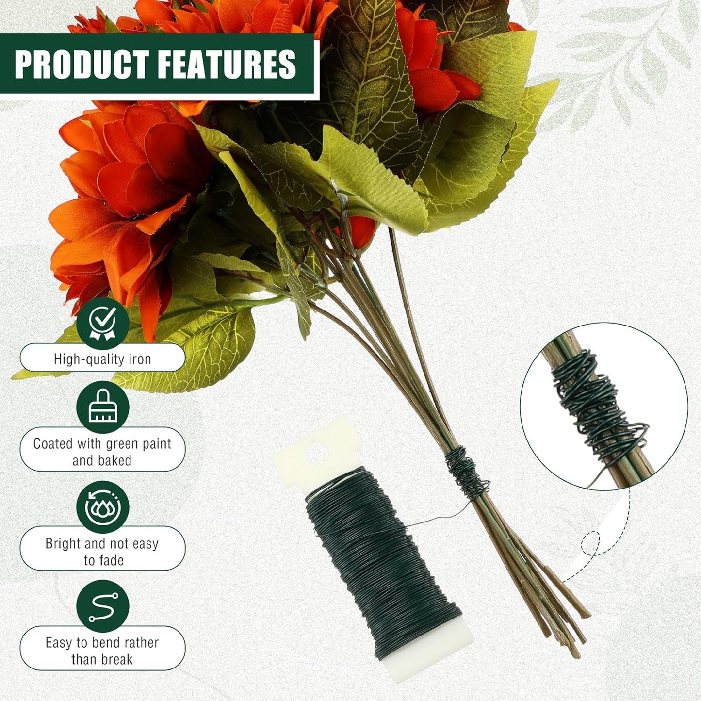 Ferraycle 72 Pack Green Floral Wire 38 Yards 22 Gauge Flexible Paddle Florist Christmas Green Wire for Crafts Christmas Wreaths Tree Garland and Floral Flower Arrangements