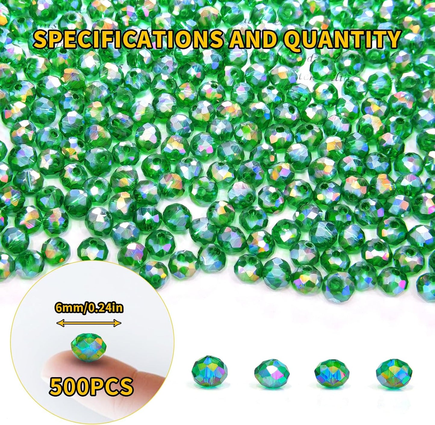 500Pcs 6mm Crystal Glass Beads for Jewelry Making Beads for Bracelets Necklace Pendants Making Supplies(Malachite Green)