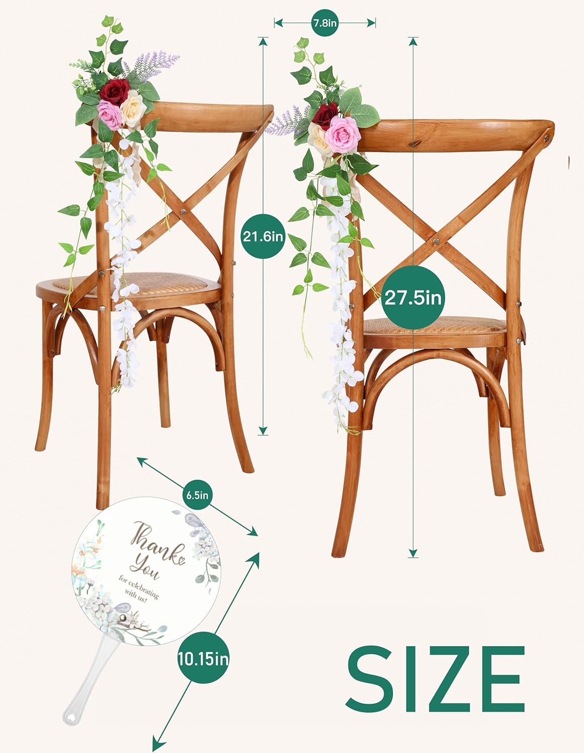 Wedding Aisle Decorations Set of 10 Chair Back Flowers Floral Pew Wedding Decorations for Ceremony with Chiffon Ribbons Fall Decor