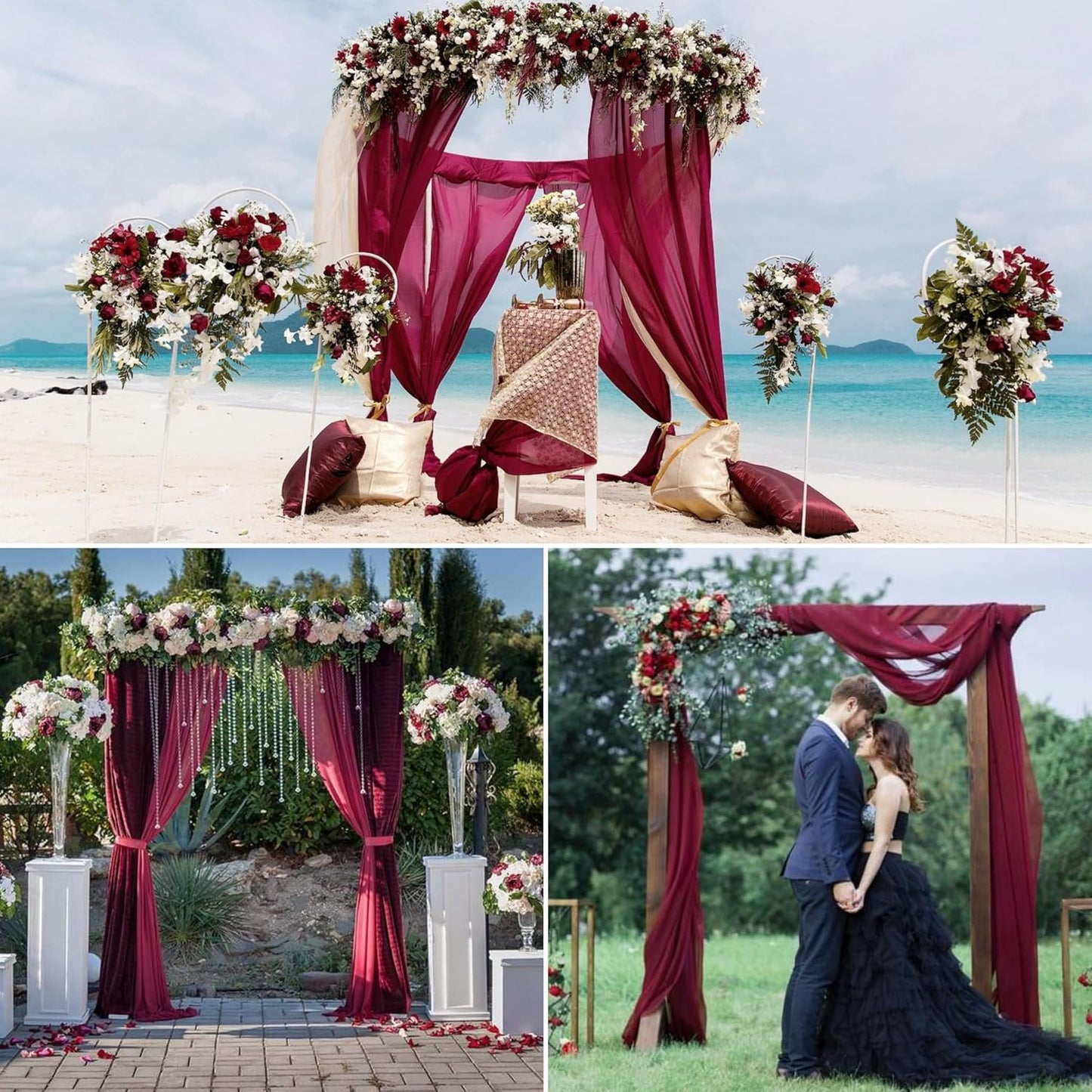 6 Panels Burgundy Wedding Arch Drapery 28" x20Ft Wedding Arch Draping Fabric Chiffon Fabric Drape Sheer Backdrop Curtain for Weddings Party Swag Ceremony Birthday Arbor Drapery Reception Ceiling Décor
