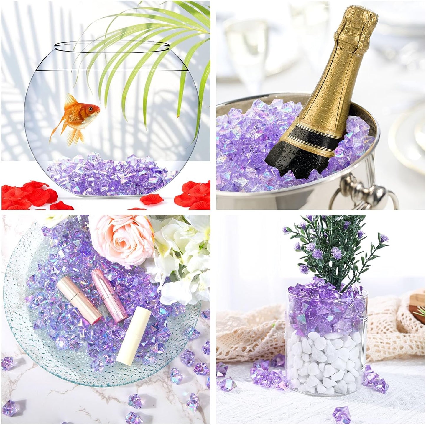DomeStar 150PCS Purple Fake Ice, Fake Diamonds Sparkling Plastic Gems Vase Fillers for Centerpieces Wedding Party Decoration Table Scatter Display