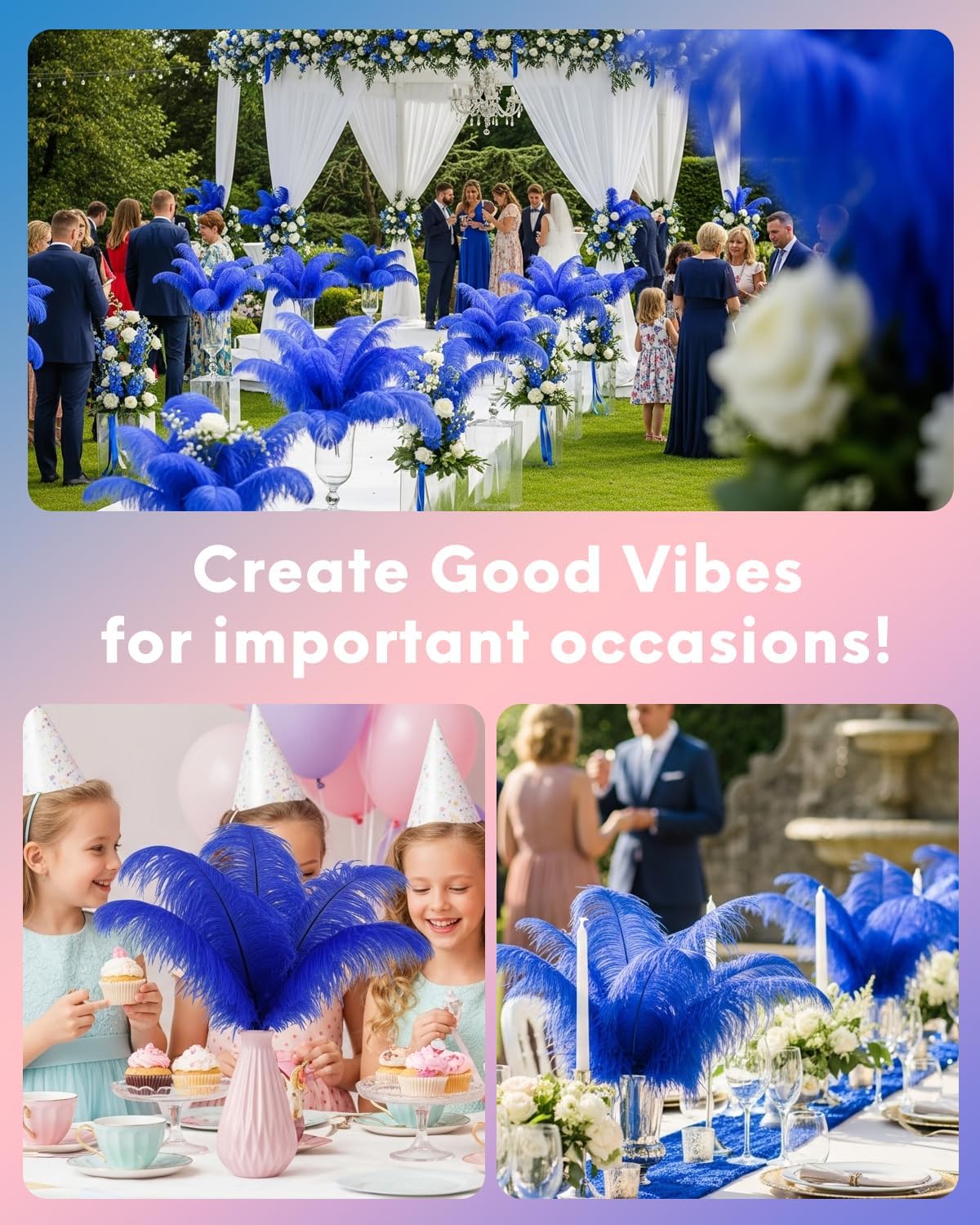NEWONG 30pcs Royal Blue Ostrich Feathers Natural Bulk 9-12in（23-30cm） Vase Craft Wedding Home Party Centerpieces Christmas Day Decoration