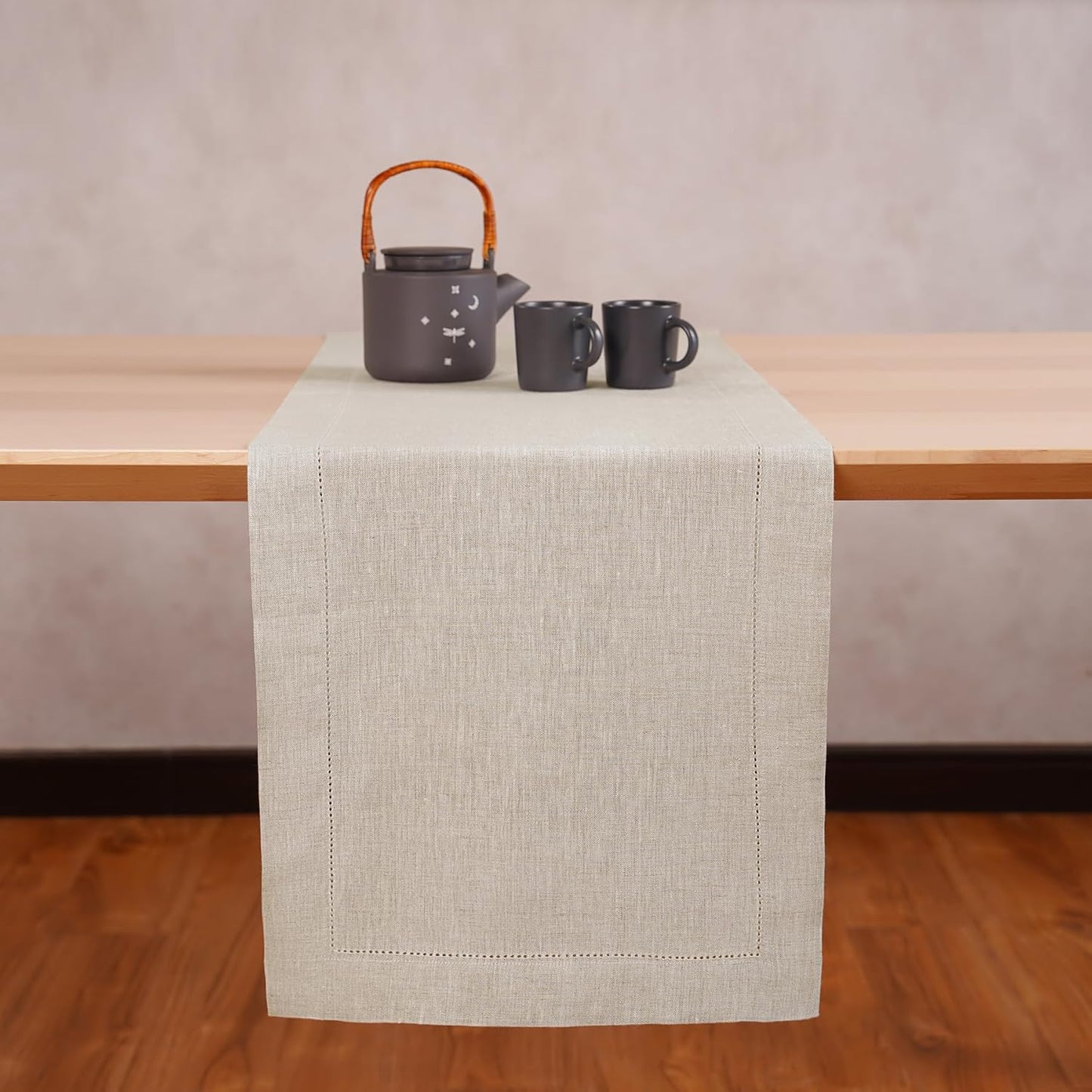 Linen Light Natural Table Runner 72 Inches - 100% Pure Linen Cloth Fabric Hemstitch Table Runner 14 x 72 Inch for Dining, Dresser, Thanksgiving, Fall Christmas - Lino