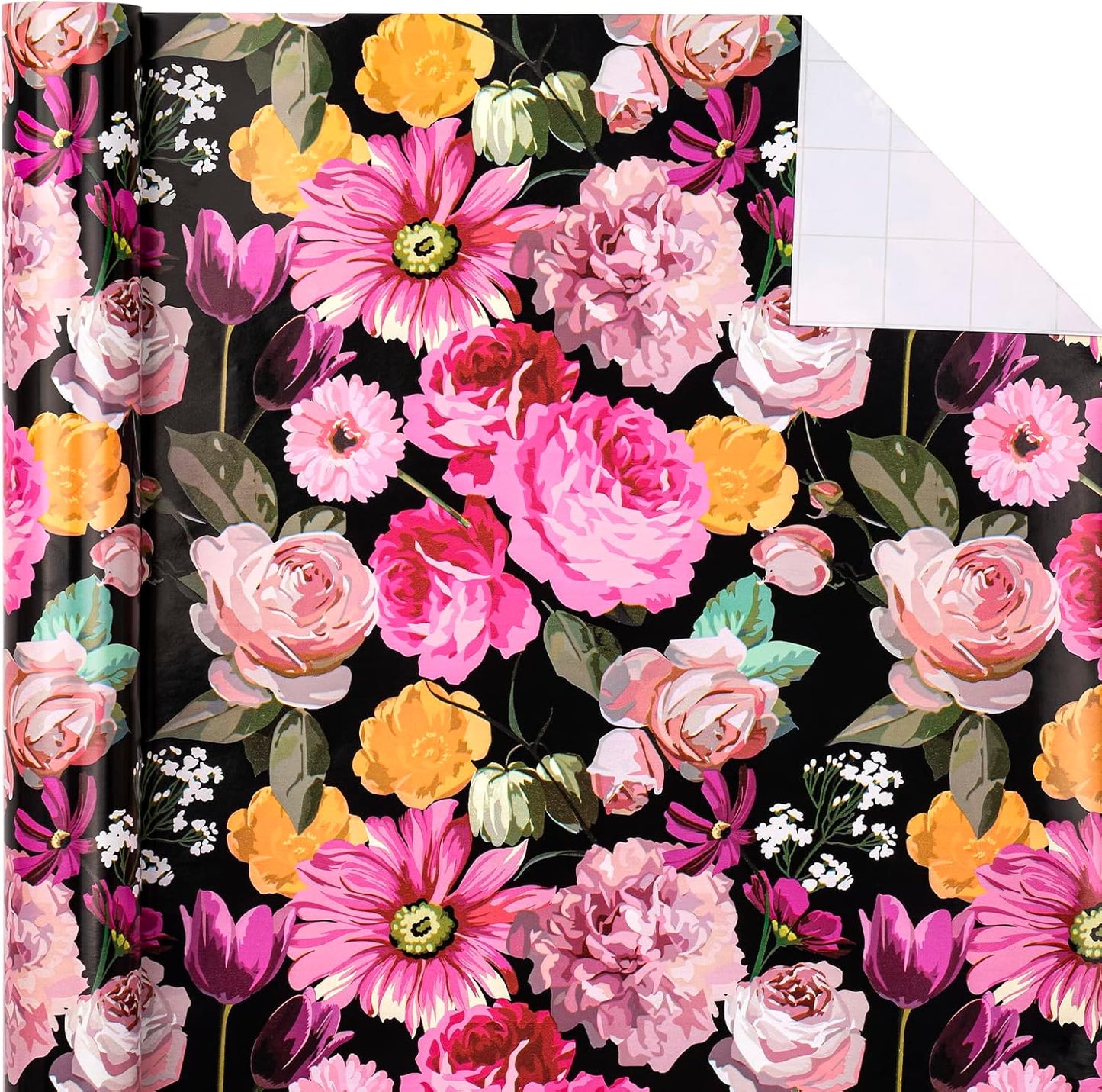 WRAPAHOLIC 30 Inch Jumbo Reversible Floral Wrapping Paper - 30 Inch X 33 Feet - Colorful Floral Design for Birthday, Mother's Day, Wedding, Baby Shower, Bridal Shower