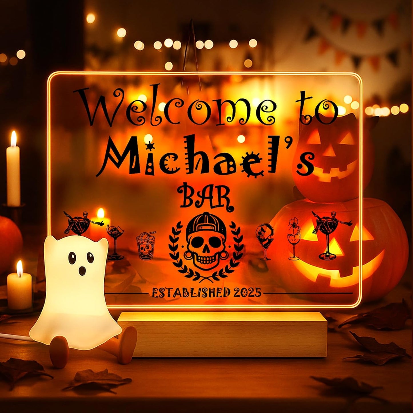 Personalized Bar Gifts for HOME BAR, Custom Name Date Acrylic Light Up Signs, Customized Acrylic Plaque with Night Light, Personalized Night Light for Man Cave Decor