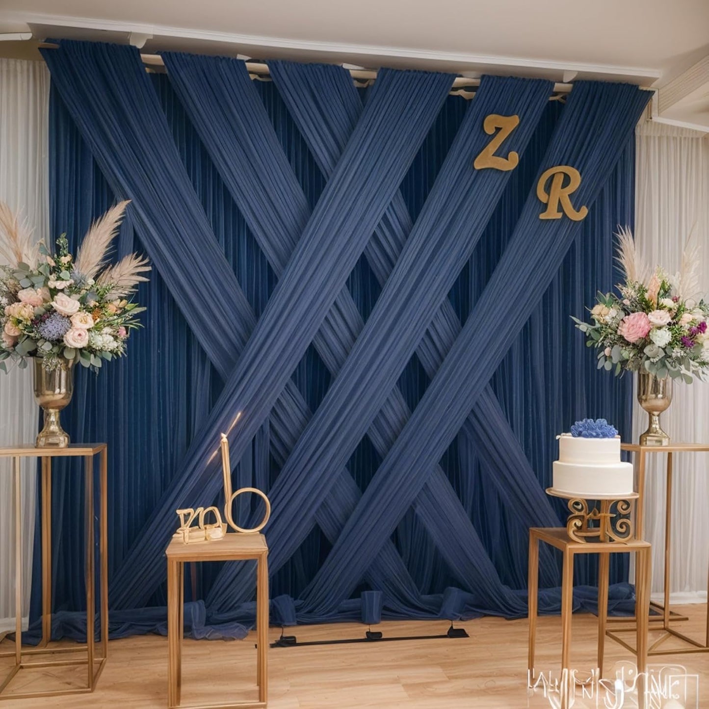 10×12ft Navy Blue Wrinkle Free Backdrop Curtain for Wedding Parties, 2 Panels 5×12ft Long Soft Silky Polyester Backdrop Drapes Photo Back Drop Curtains for Birthday Photography Background Cloth