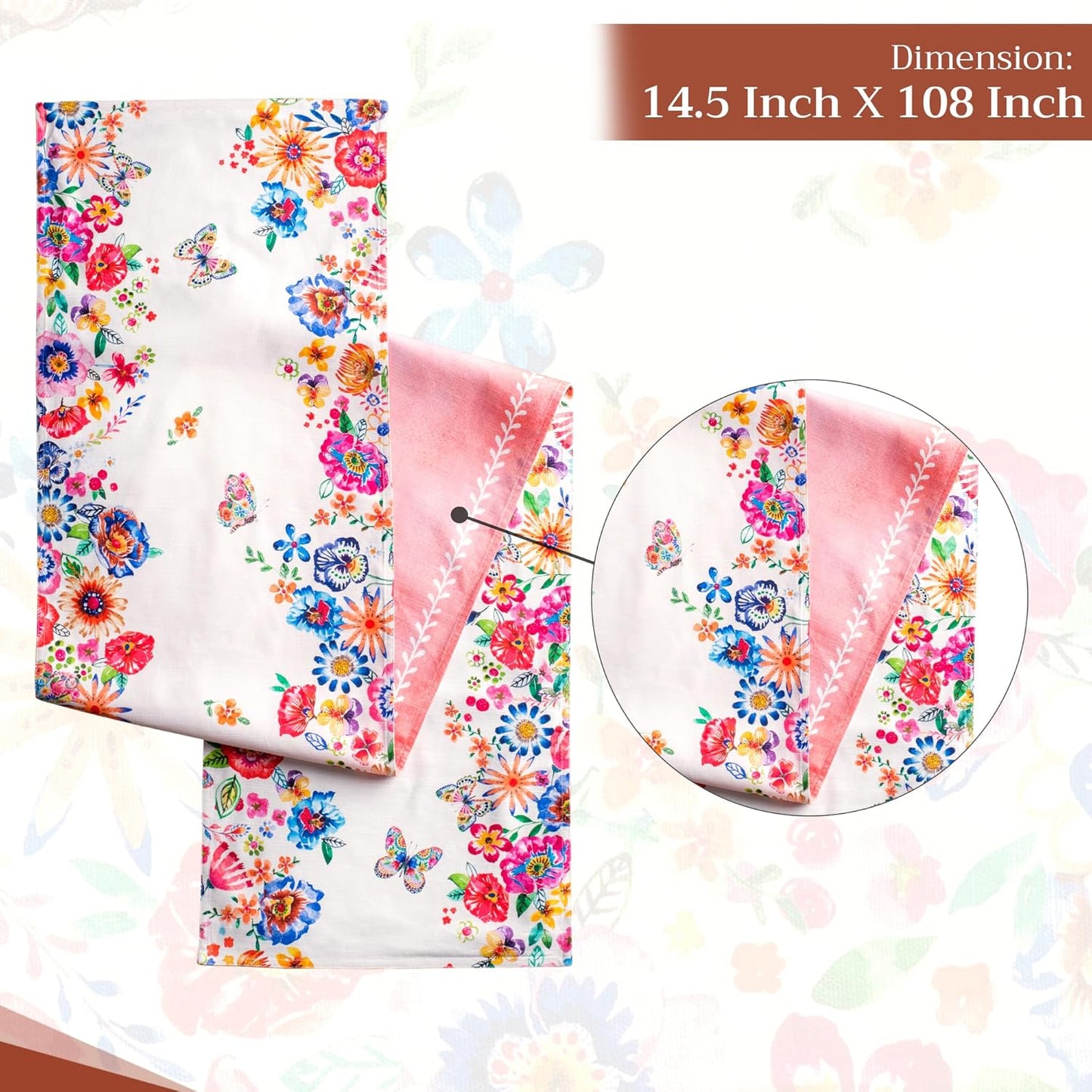 Maison d' Hermine Table Runner 100% Cotton Double Layer Table Runners 108 inches Long Decorative for Home Dining Party Wedding Bridal Shower Spring Summer (Happy Florals - High Summer, 14.50" x 108")