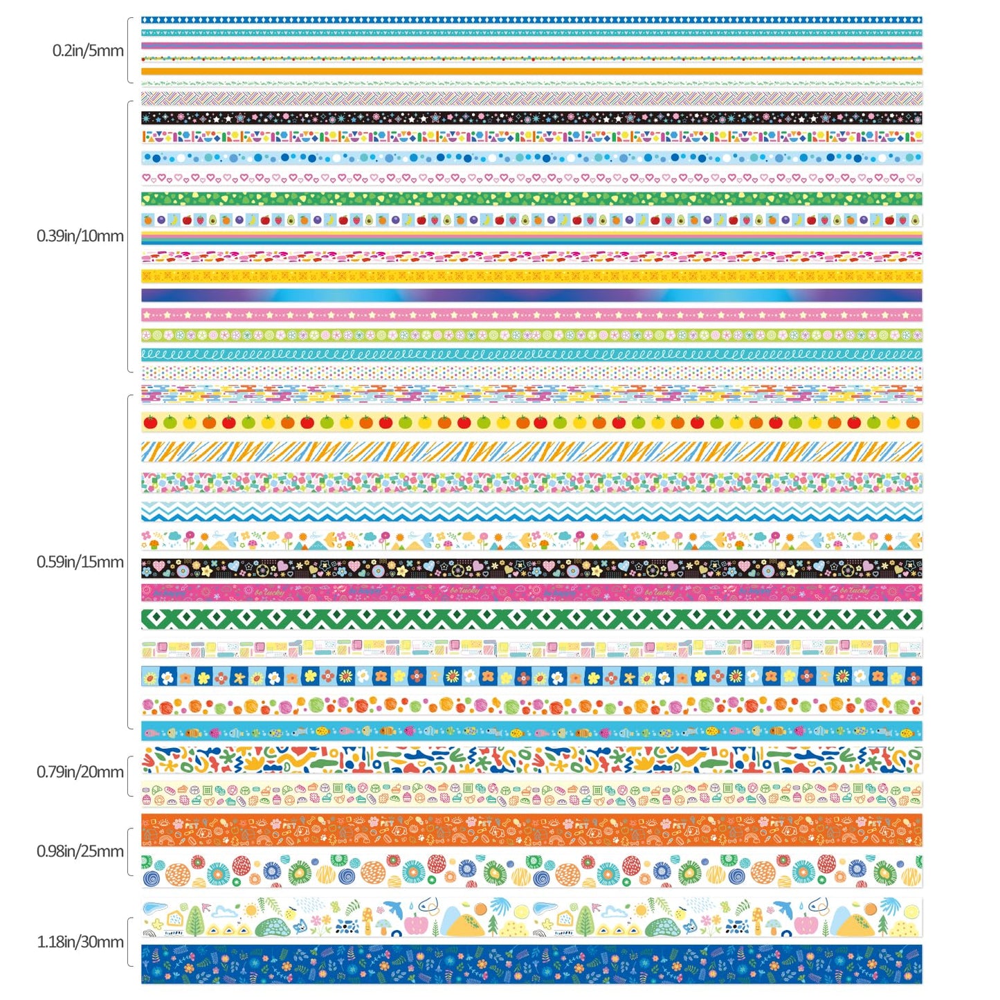 emmoolife 40 Rolls Washi Tape Set, Vibrant Color Palette-Themed Cute Decorative Tapes for Scrapbooking, Bullet Journaling, Junk Journal Supplies, DIY Planner Art, 5-30mm Wide
