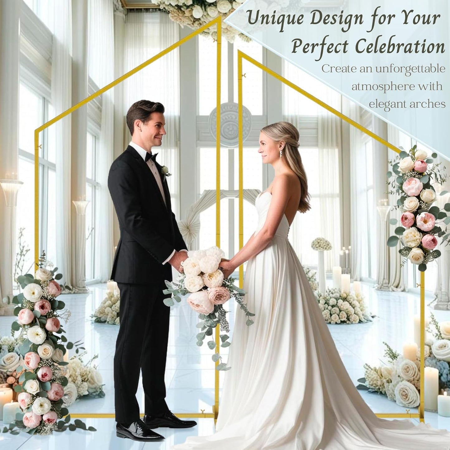 Wedding Arch Backdrop Stand for Parties Set of 2, 7FT/6.7FT Gold Wedding Arches for Ceremony - Reusable Metal Square Balloon Arch Frame for Birthday Party Bridal Baby Shower Graduation Decoration