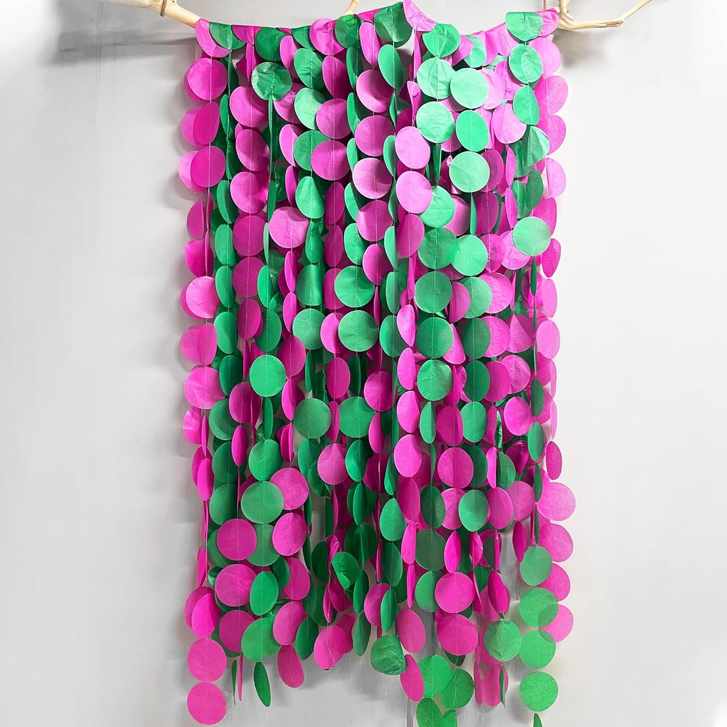 205 Ft Hot Pink and Green Party Decorations Circle Dot Backdrop Garland Tissue Paper Polka Dots Hanging Streamer for Witches Theme Birthday Baby Shower Bachelorette Wedding Engagement Party Supplies