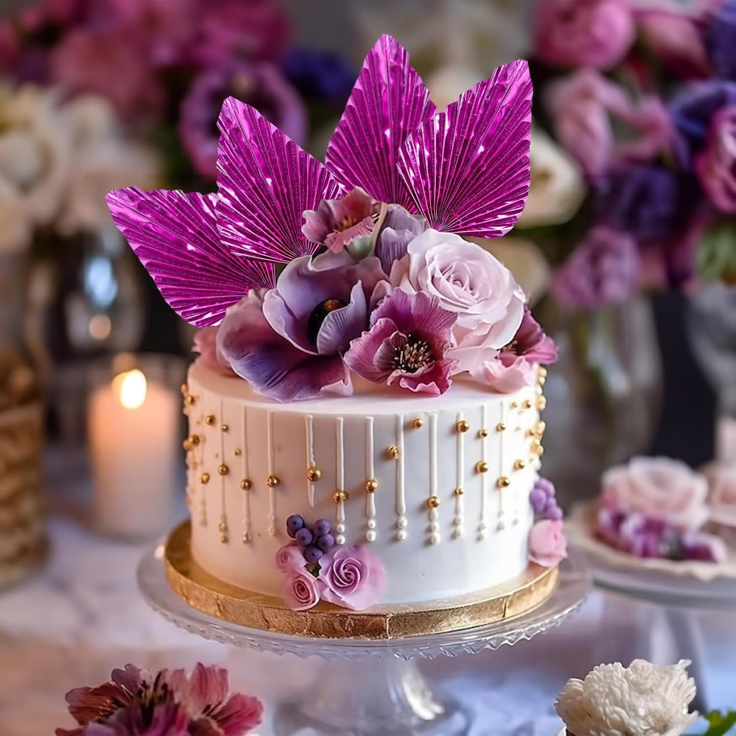 Gyufise 6Pcs Paper Palm Fan Cake Toppers Palm Spear Leaves Fan Cupcake Toppers Cake Insert Decorations Craft DIY Cake Bakeware Decoration for Birthday Party Wedding Party Decor Supplies Light Rose Red