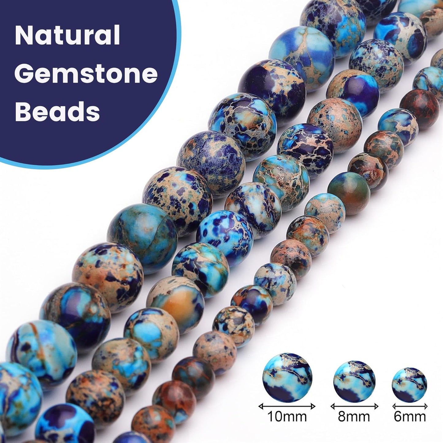 10mm Natural Stone Beads for Jewelry Making,Blue Imperial Jasper Polished Smooth Round Gemstone Beads for Bracelet Necklace 15 Inch