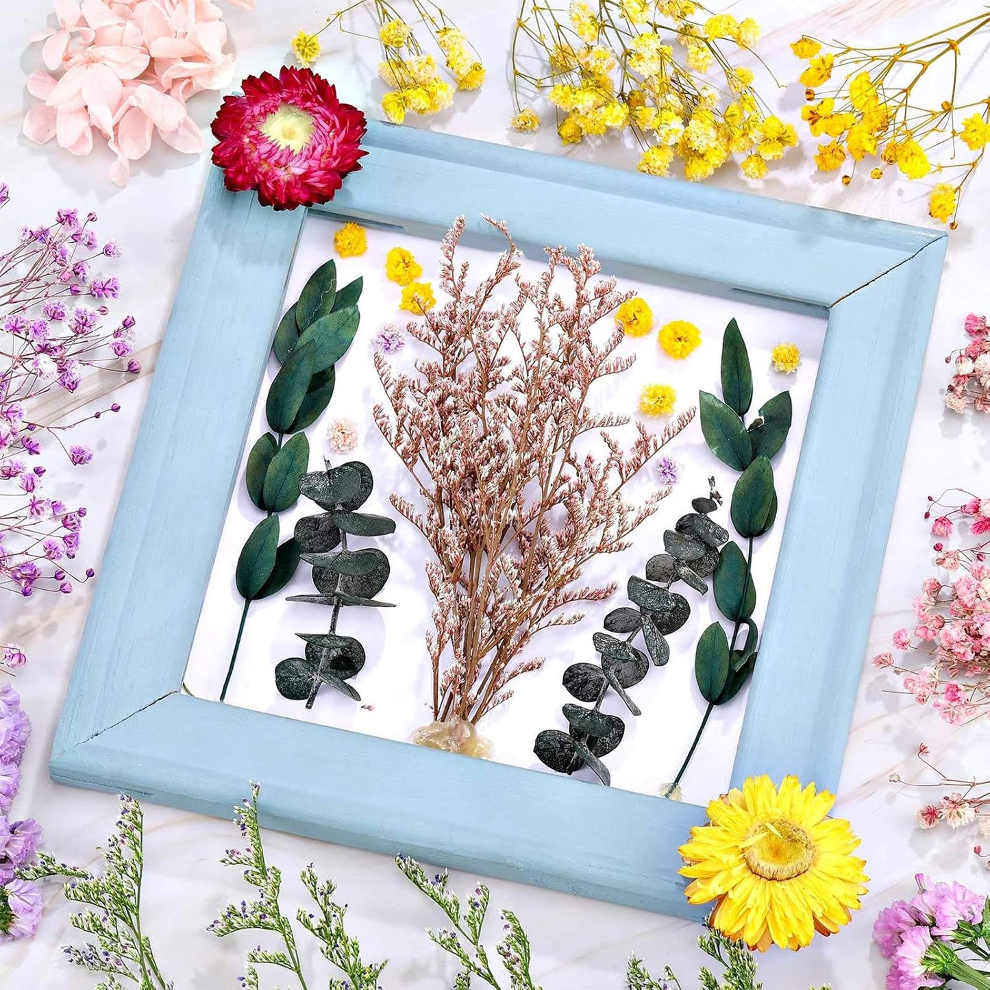 Nuanchu 4 Bags Natural Dried Flowers Leaves Set, Mixed Dried Hydrangeas, Daisies, Natural Flowers Colorful Real Dry Flowers for DIY Candle Resin Jewelry Crafts Pendant Floral Decoration Supplies