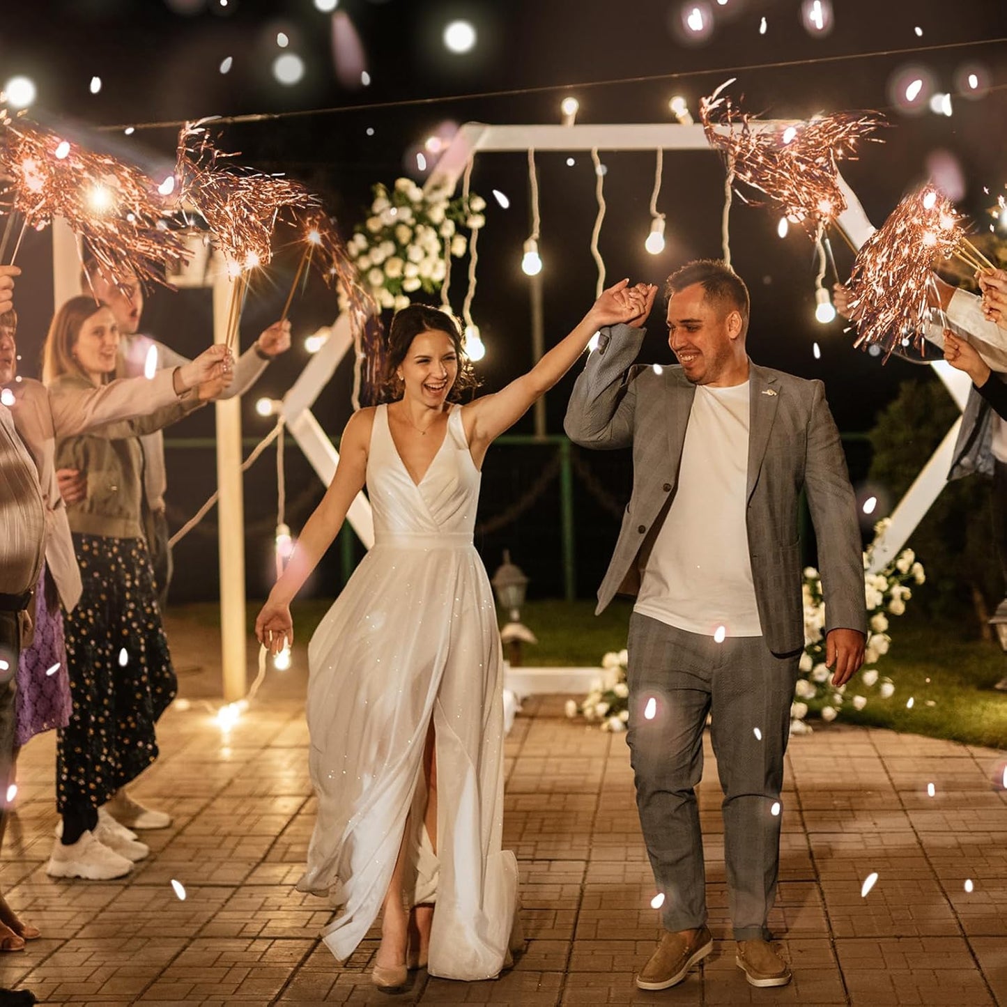 100 Pcs Lighted Wedding Wands LED Tinsel Wands Light up Streamers Sparklers for Wedding Send Off and Exits Birthday Party Props Favors(Rose Gold)