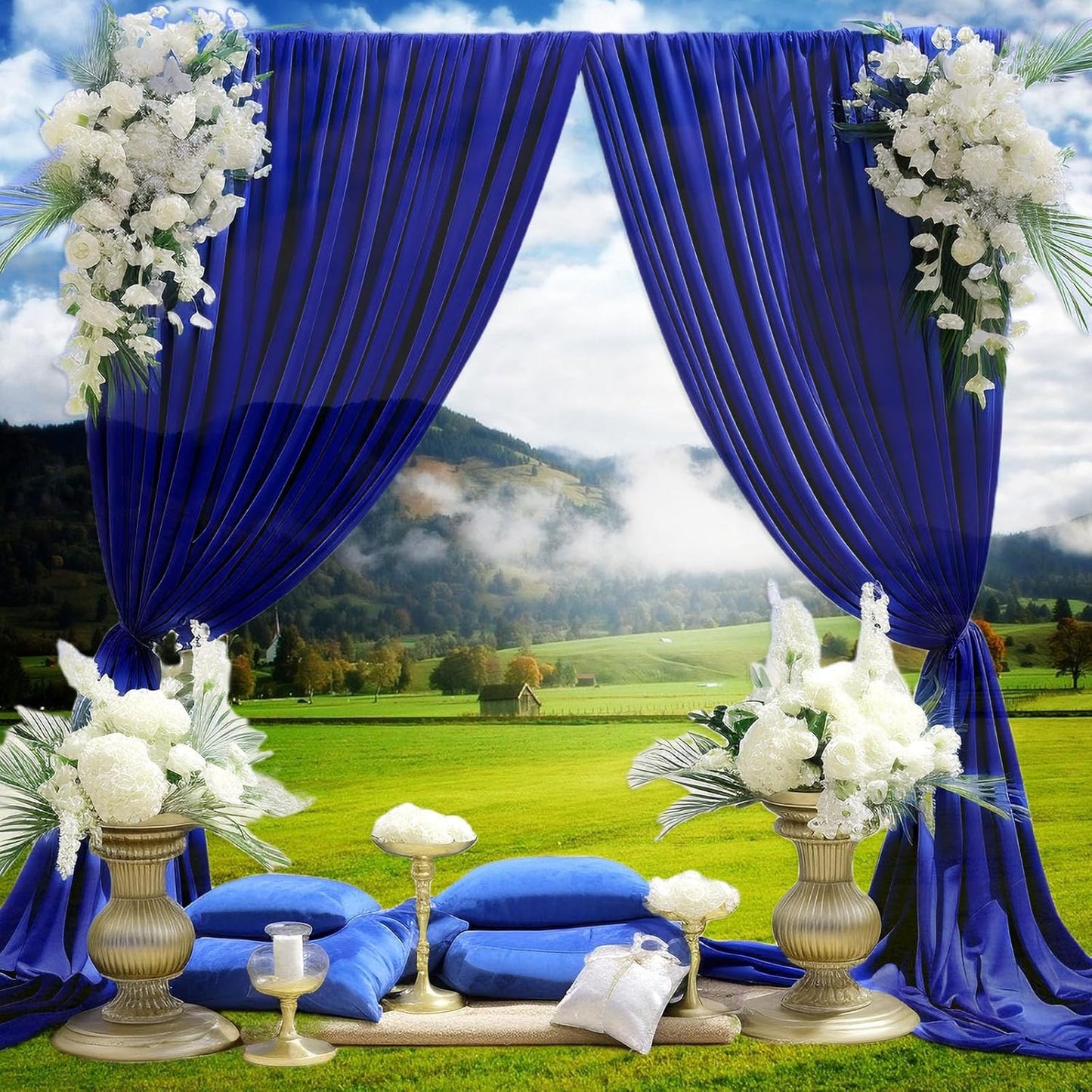 10 x 10 Feet Blue Backdrop Curtain for Partie, Background Curtains for Photoshoot, Birthday, Wedding, Halloween, Thanksgiving, Christmas Day, New Year Party Decorations 5Ft x 10Ft, 2 Panels