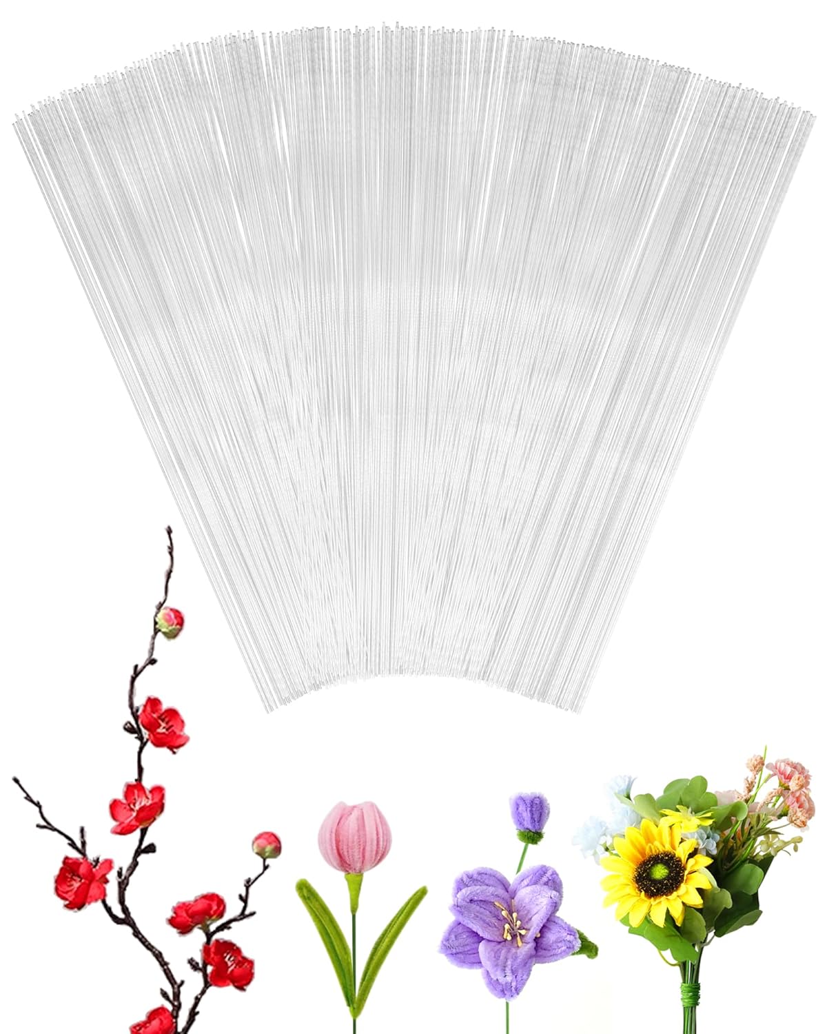 100 PCS FIVEIZERO 26 Gauge White Floral Wire Stems for Artificial Flower Making,Florist Wire,Flower Wires for Crafts,Alambre para Flores for Wreaths, Flower Arrangements and DIY Projects