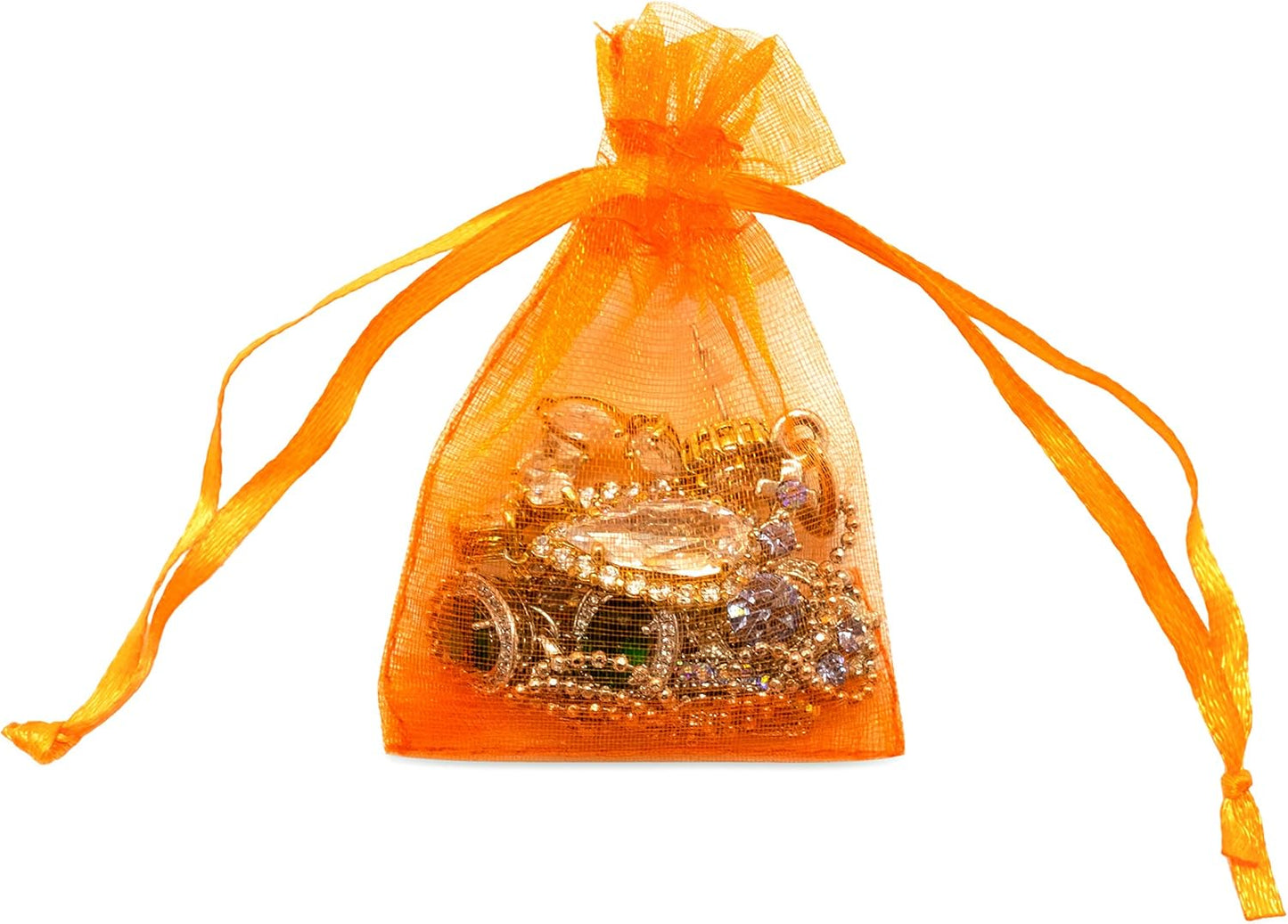 TheDisplayGuys 100-Pack 3x4 Orange Sheer Organza Gift Bags with Drawstring, Goodie Bags for Jewelry, Candy Bags, Treat Bags, Wedding Favors Small Mesh Bags