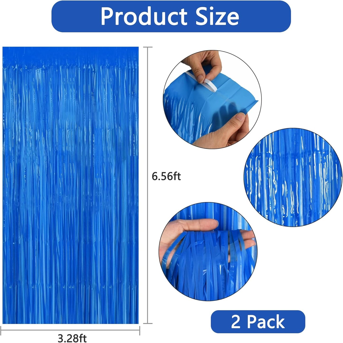 BEISHIDA 2Pcs Dark Blue Door Streamer Fluorescent Blue Backdrop Blue Foil Fringe Curtains Tinsel for Birthday Baby Shower Backdrop Wedding Party Decoration (3.28 ft x 6.56 ft)