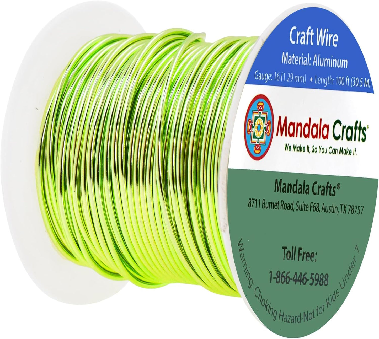 Mandala Crafts 16 Gauge Anodized Aluminum Craft Wire for Jewelry Making - 100 FT Colored Flexible Lime Green Wire - Bendable for Bonsai Armature Crafting Sculpting