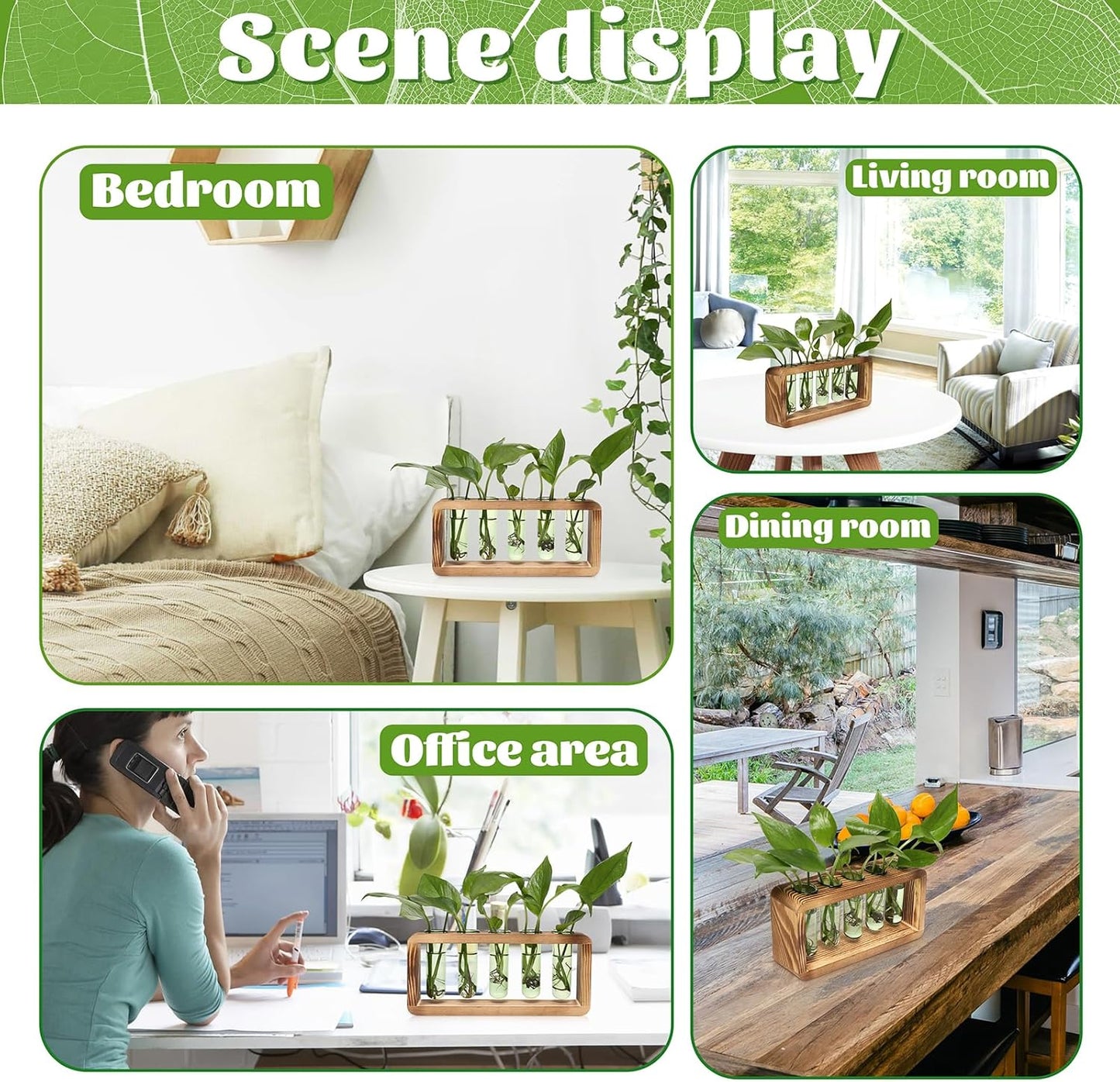 Glass Plant Propagation Station with 5 Test Tubes Colorful Planter Vase Birthday Gifts for Women in Wooden Stand