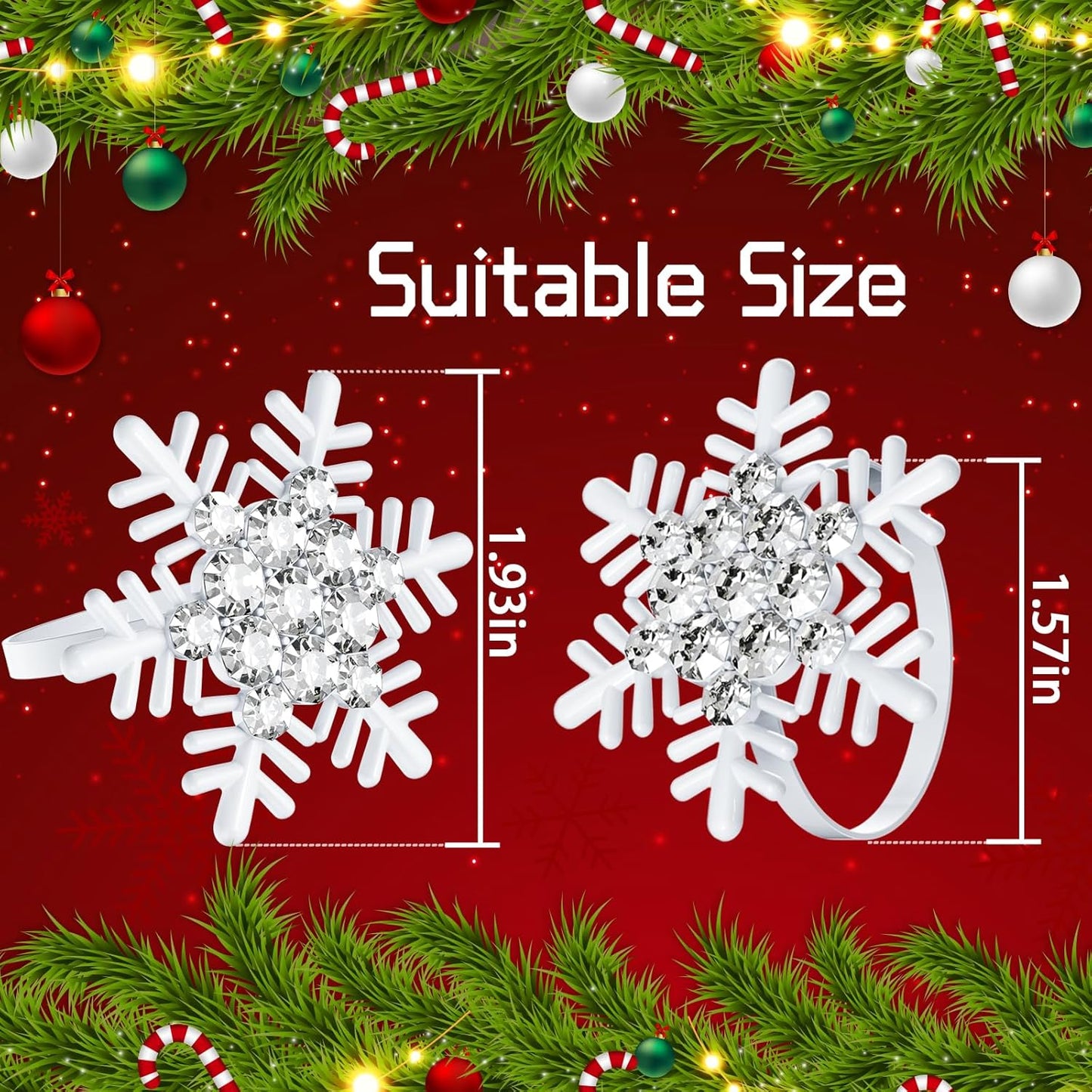 Halatool Christmas Napkin Rings Set of 8, White Snowflake with White Rhinestone Napkin Holder for Christmas Thanksgiving Winter Holiday Place Setting, Weddings, Party Table Decoration