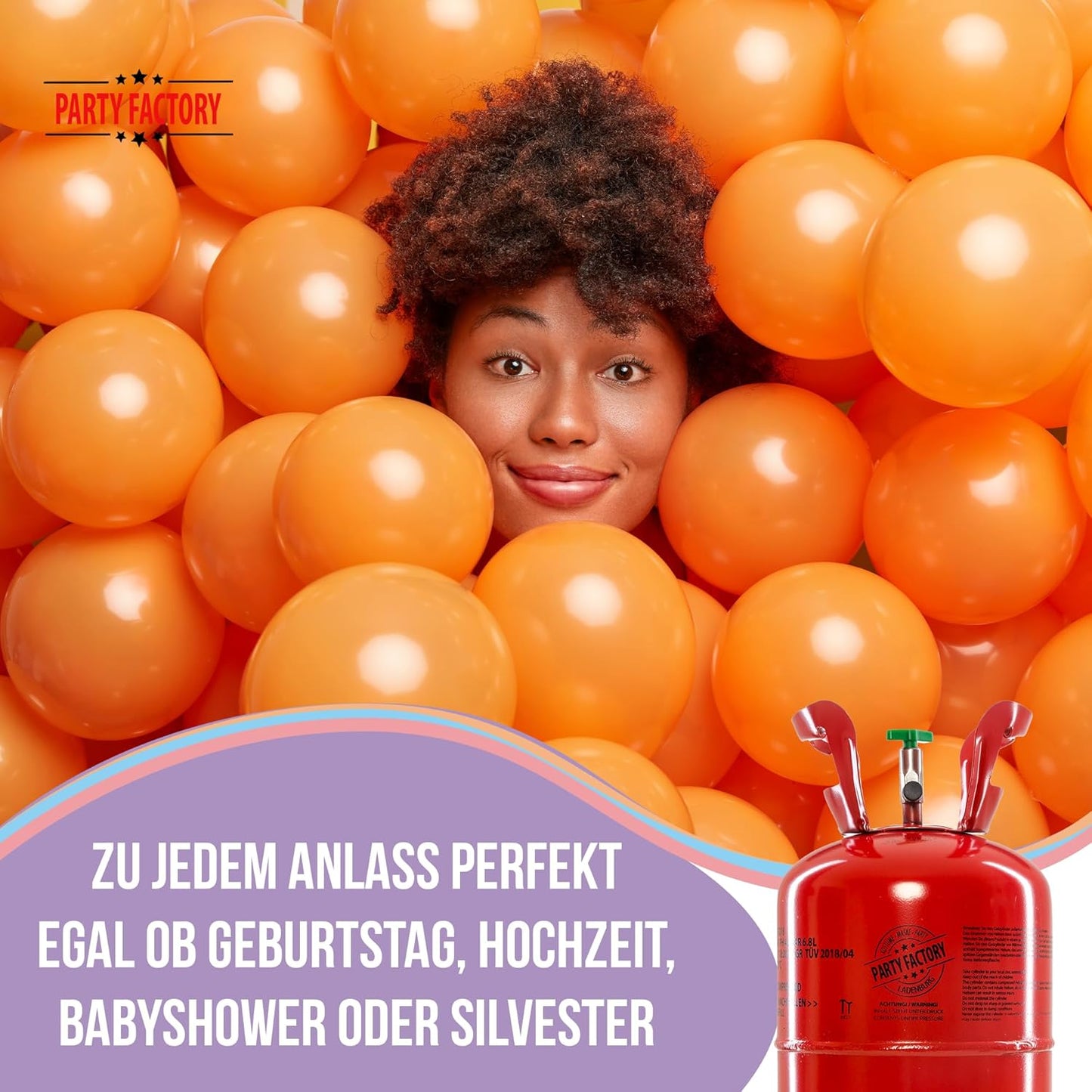 Party Factory Helium Tank for up to 30 Balloons incl. Latexballoons, Helium Cylinder 7 cu. ft. Gas with filling quantity for Balloons, Ideal for Birthday Party, Wedding