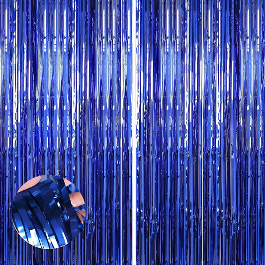 Keyali 2 Pack 3.3 * 8.3 ft Foil Curtain Metallic Tinsel Fringe Curtains Photo Booth Props Backdrop for Birthday Wedding Engagement Baby Shower Christmas Holiday Celebration Partyl,Blue