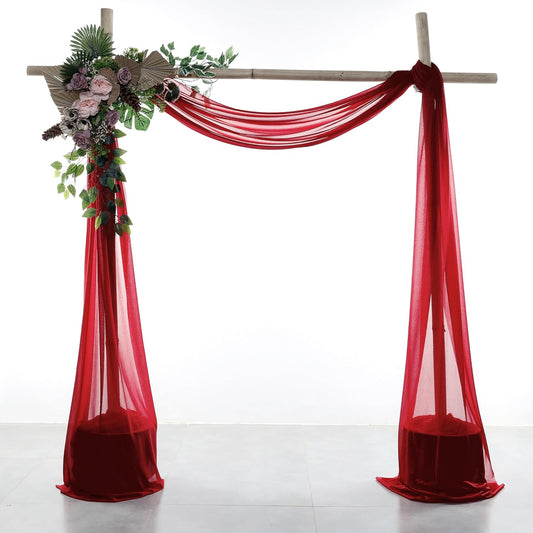 VDS Pack of 2 Panel (30 Inch X 30 Feet) Wedding Arch Draping Fabric Sheer Chiffon Fabric Drapery for Wedding Ceremony Reception Swag Backdrop Canopy Chuppah ARBO Altars Decoration (Apple Red)