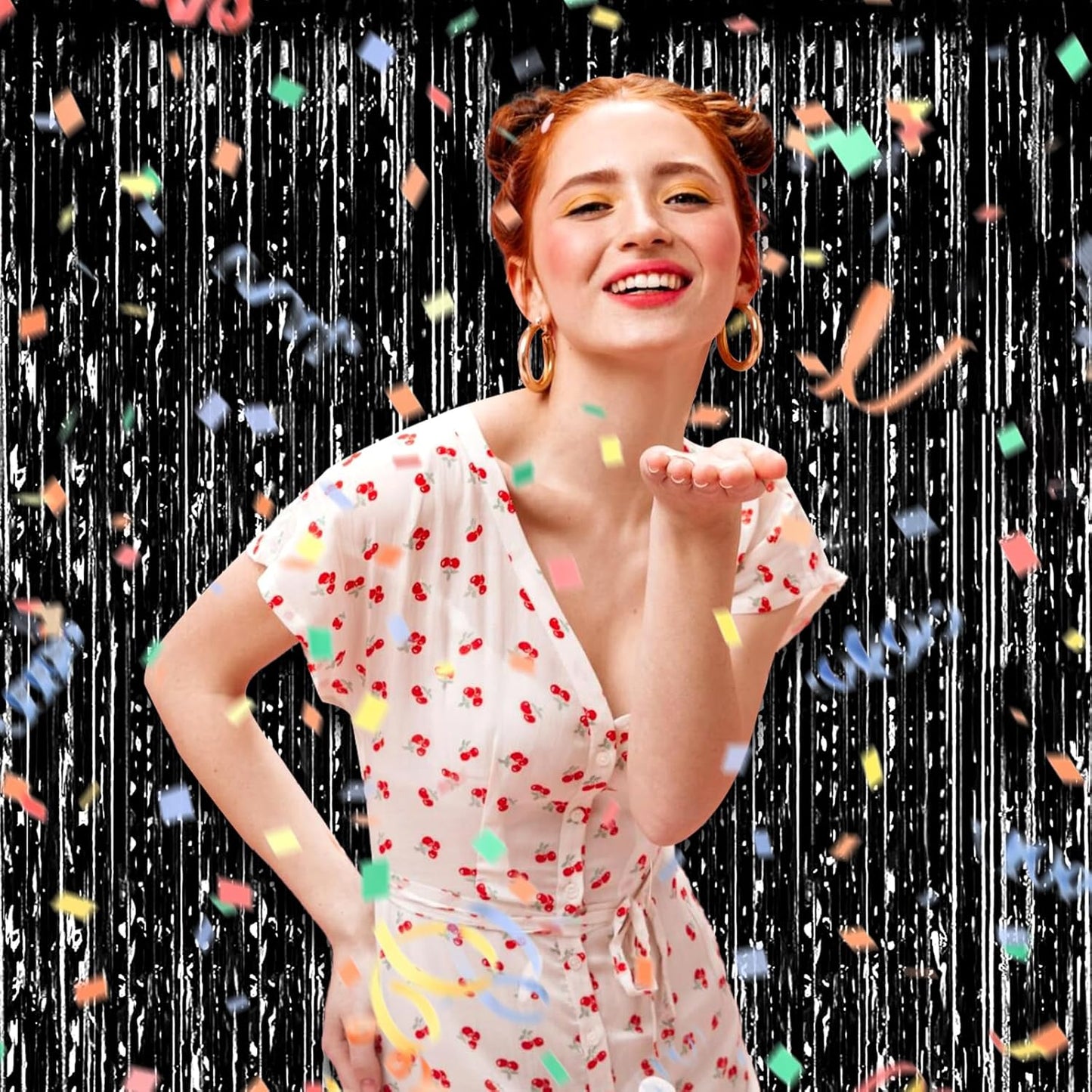 3 Pack Black Foil Fringe Curtain Backdrop, 3.28Ft x 8.2Ft Metallic Tinsel Foil Fringe Streamer Curtains for Photo Booth, Christmas Day, Thanksgiving, Wedding, New Year Party Decorations