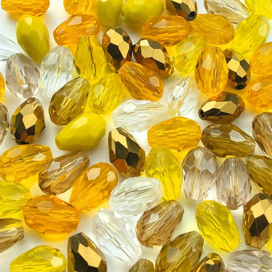 40pcs 10x15mm Teardrop Crystal Glass Beads Vertical Hole Faceted Loose Spacer Beads for DIY Craft Jewelry Making Necklace Bracelet Earring Wind Chimes(Yellow Series)