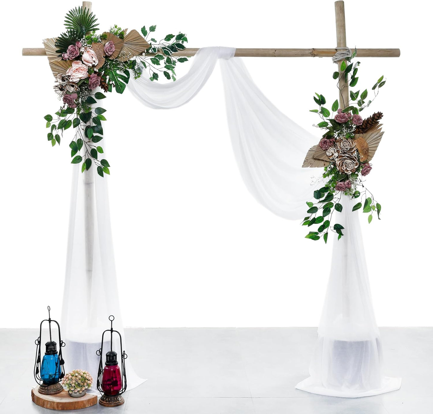 VDS Pack of 1 Panel (30 Inch X 50 Feet) Wedding Arch Draping Fabric Sheer Chiffon Fabric Drapery for Wedding Ceremony Reception Swag Backdrop Canopy Chuppah ARBO Altars Decoration (White)