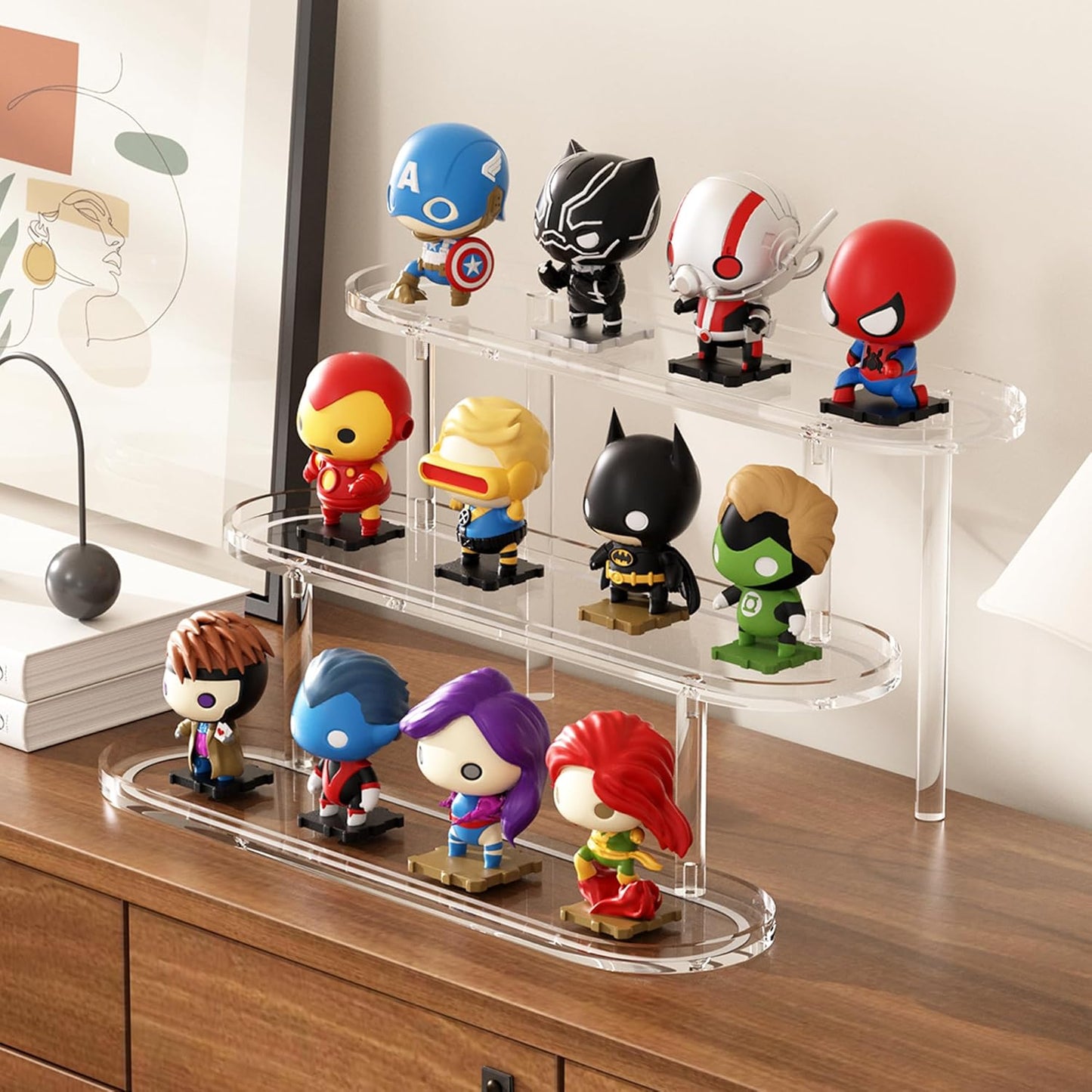 Acrylic Riser Display Shelf for 𝐚𝐦𝐢𝐢𝐛𝐨 Funko-POP Figures, Floating Shelves Display Ledge for Organizer and Decoration, Collectibles Display Stands Showcase, Glowing at night 2PCS