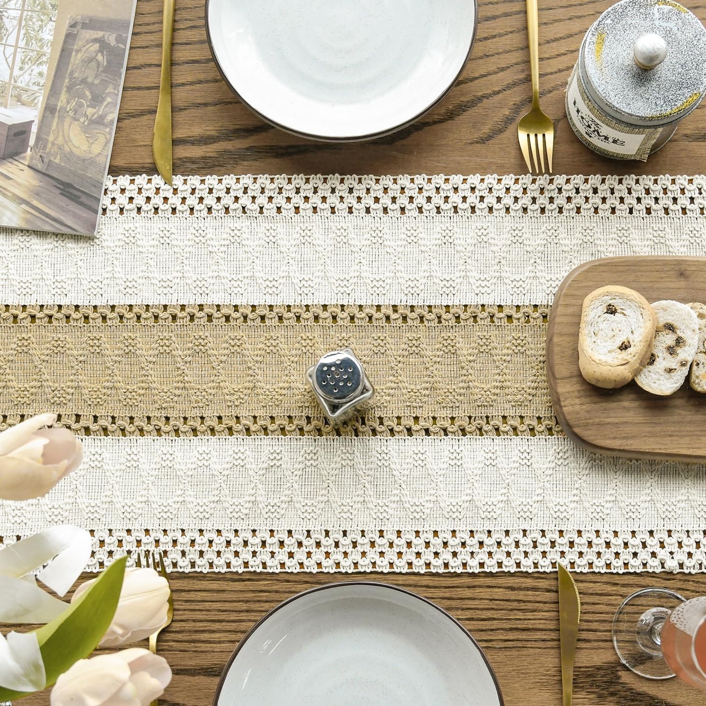 Artoid Mode Burlap Brown Farmhouse Rustic Table Runner, Seasonal Holiday Hollow Kitchen Dining Table Decoration for Home Party Decor 12x120 Inch