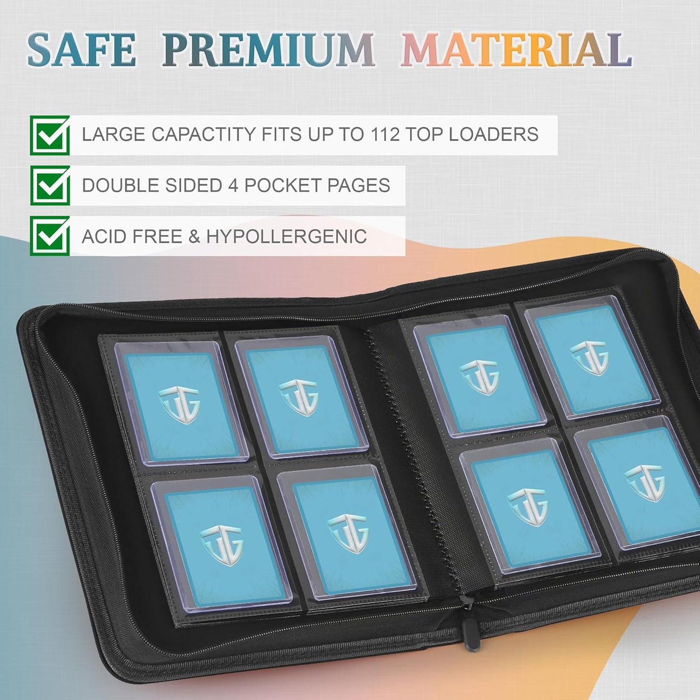 Toploader Binder,Holds 112 Toploaders, 4 Pocket Top Loader Binders for 3" x 4" Rigid Card Holders for Trading Cards or Sports Cards Binders (Dark Blue)