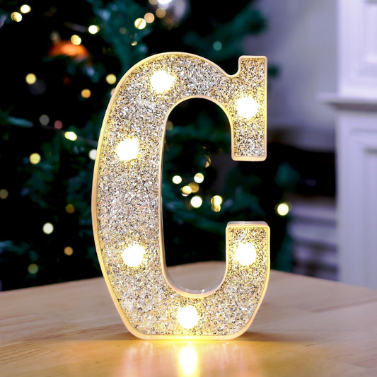 Marquee Light Up Letters, Glitter Silver LED Letter Lights Battery Powered Alphabet Letter Sign for Night Light Wedding Birthday Party Cafe Bar Decoration Girls Room Decor - C