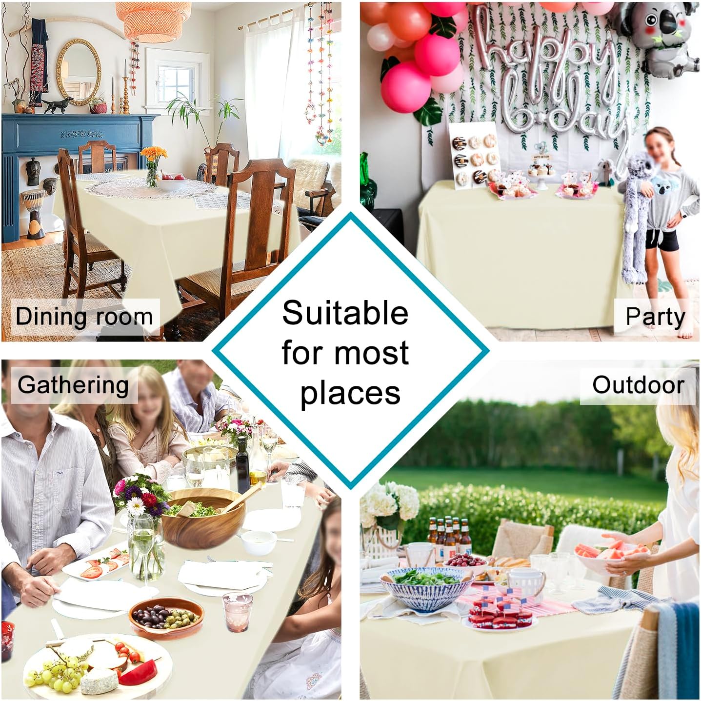 Hiasan Champagne Tablecloth for Rectangle Tables - Waterproof and Spillproof Washable Fabric Table Cloth for Dining Room Kitchen Party, 60 x 120 Inch