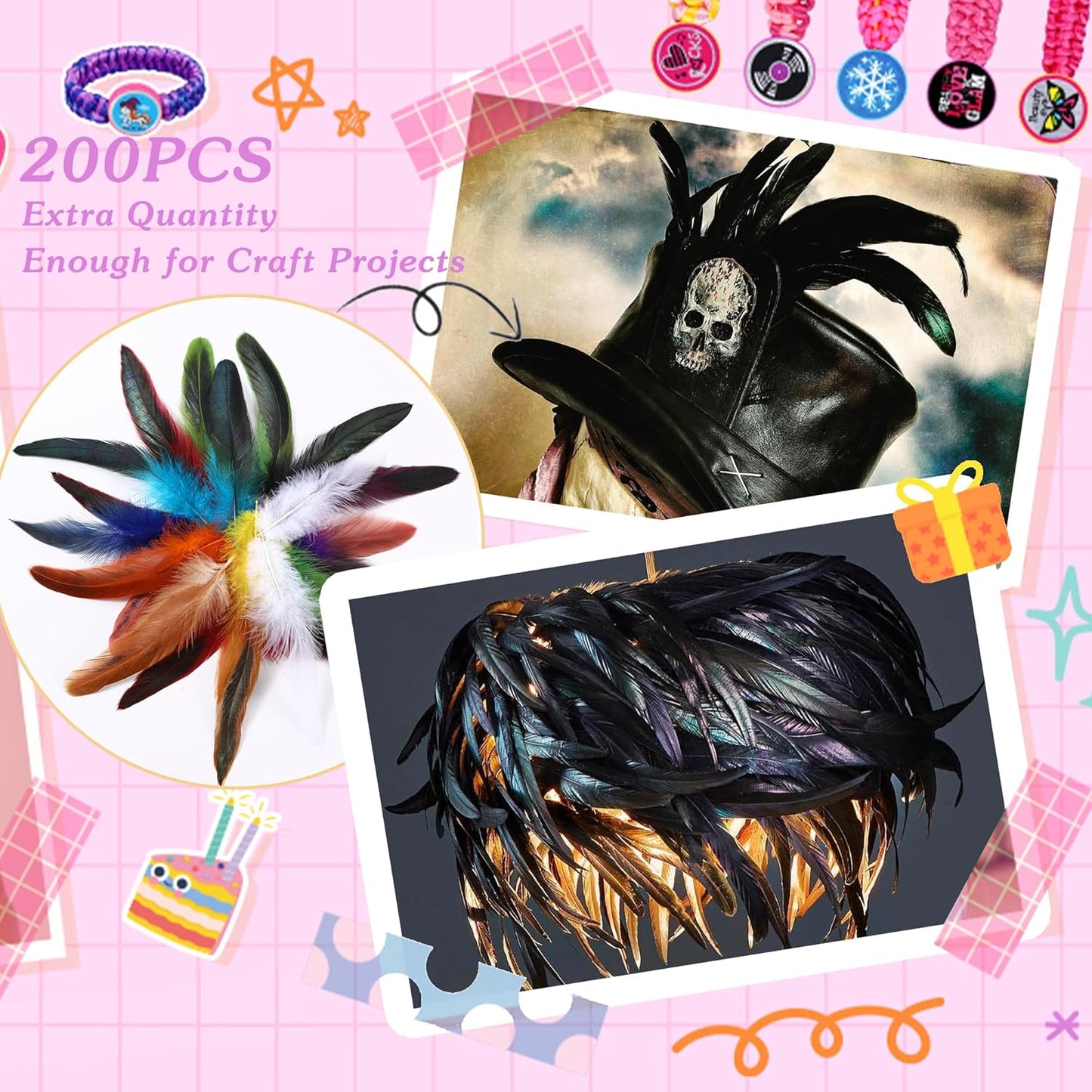 SOGUGOM Colorful Rooster Tail Feathers - 200 pcs 5-7 inch Craft Colored Feathers Bulk for Craft Projects, Halloween, Hats and Cocktail Table Centerpieces(Multicolor)