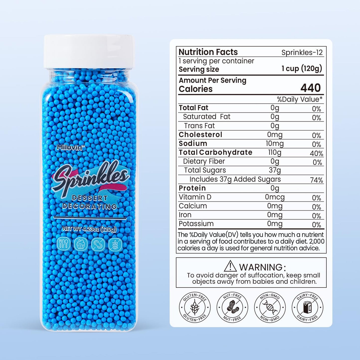 Edible Blue Sprinkles, Blue Nonpareils Sprinkles, 2mm Pearls Sprinkle for Cake Decorating and Baking, for Patriotic, 4th of July, Birthday, Winter Theme Party, and Baby Showers(4.23oz/120g)